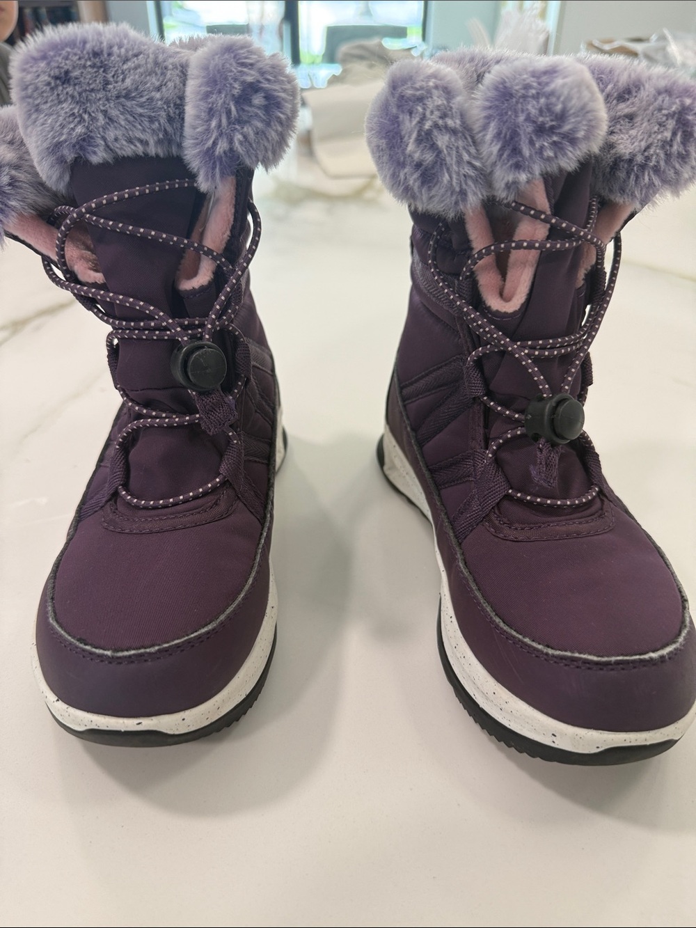 Kamik Purple Faux Fur-Trim Kids Rain & Snow Boots
